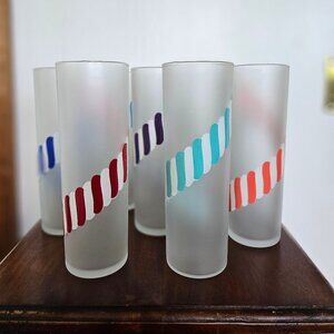 Vintage Libbey Frosted Candy Striped 7" Tom Collins/Lemonade Glasses, Set of 8